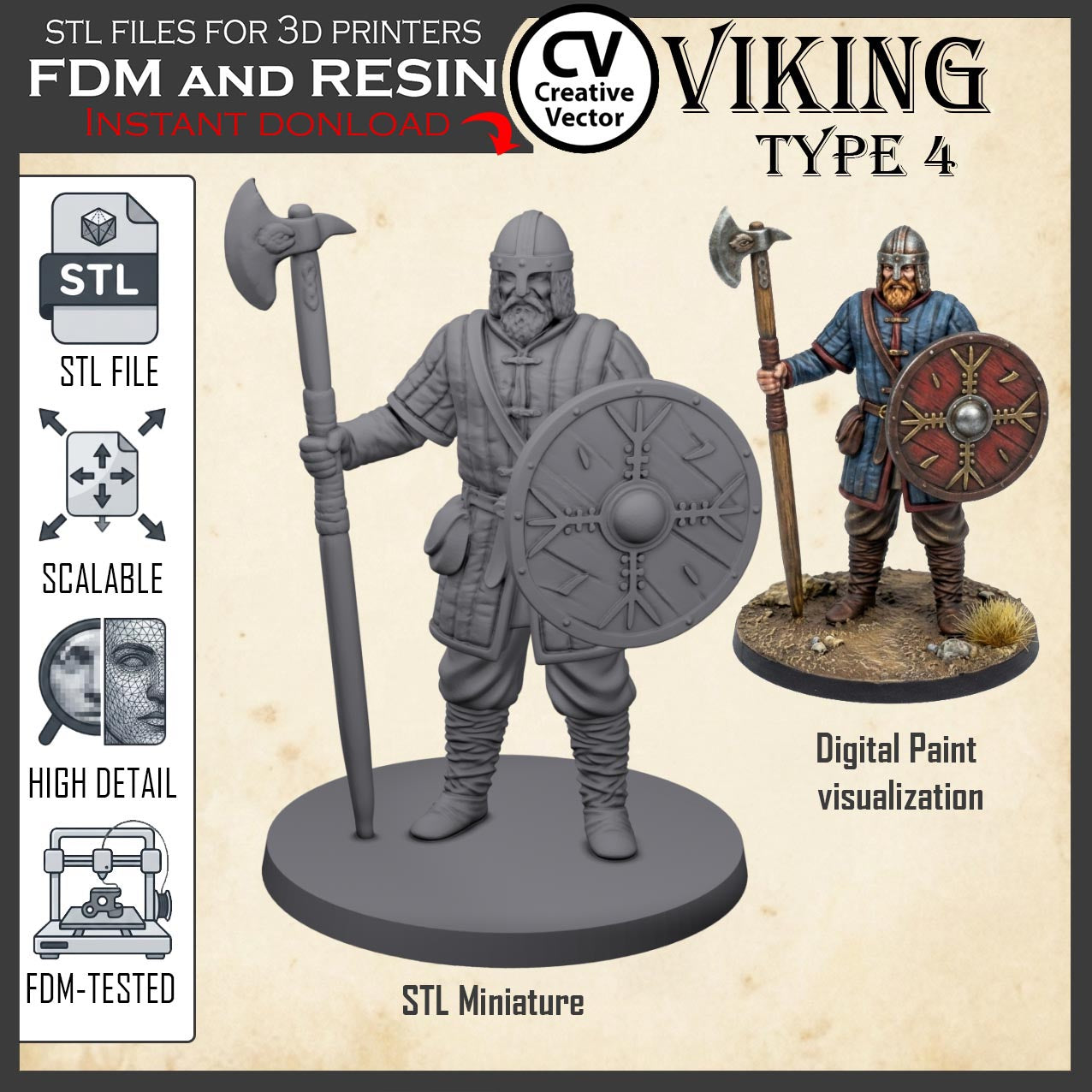 VIKING Type 4 STL File for 3D Print Miniature