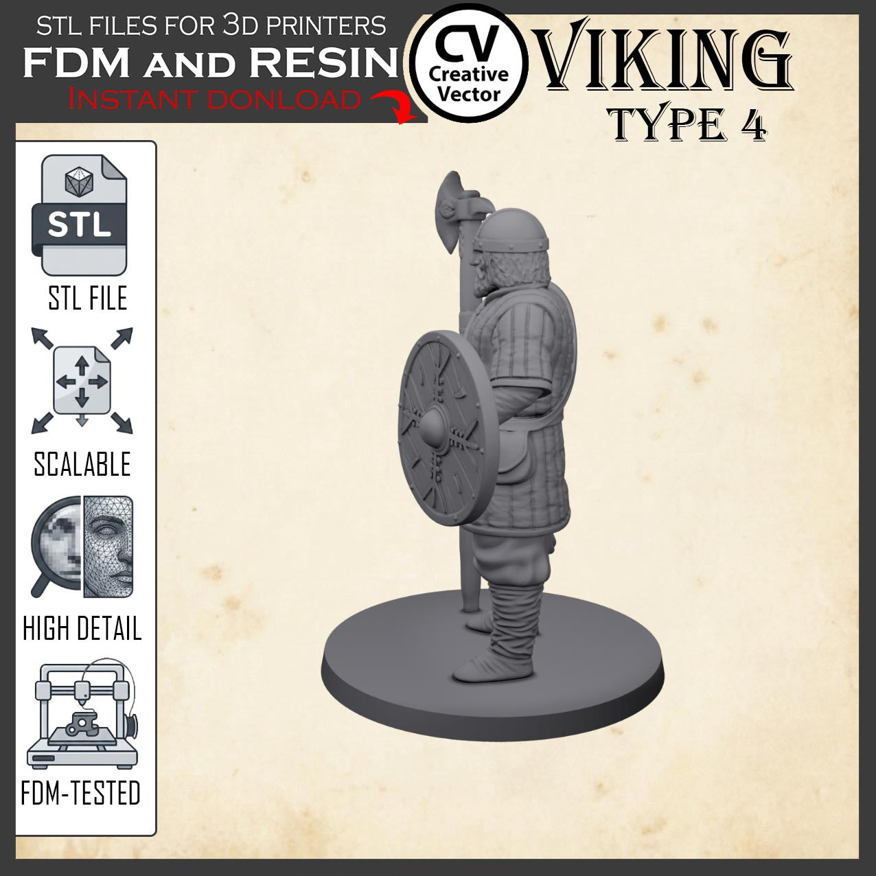 VIKING Type 4 STL File for 3D Print Miniature