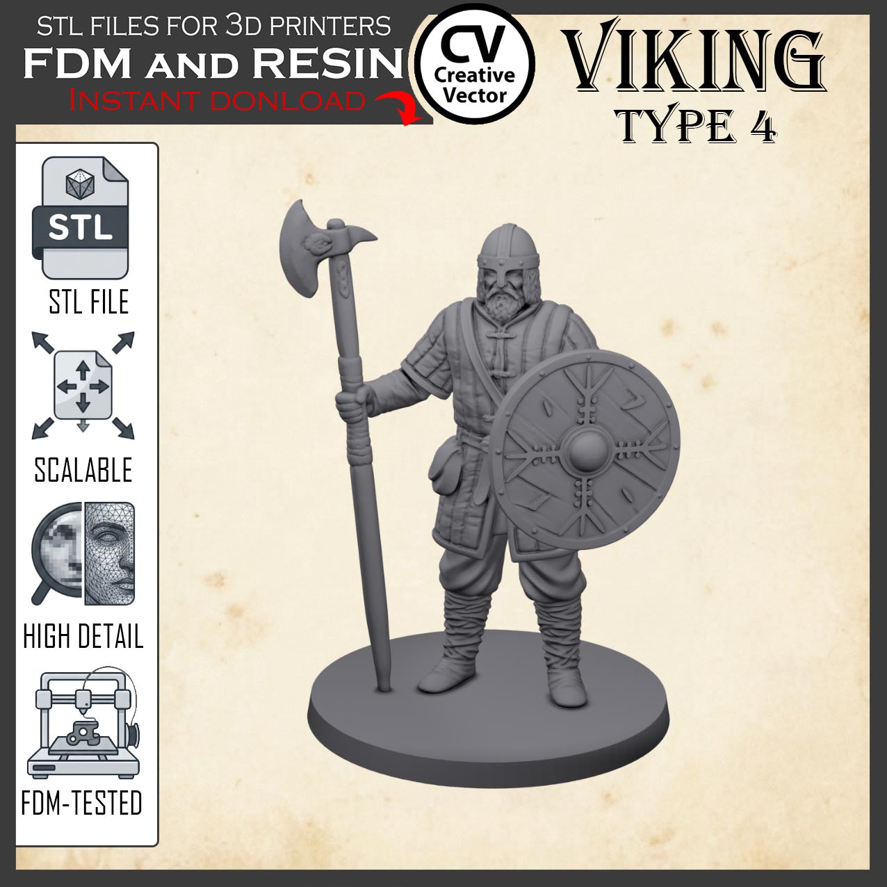 VIKING Type 4 STL File for 3D Print Miniature