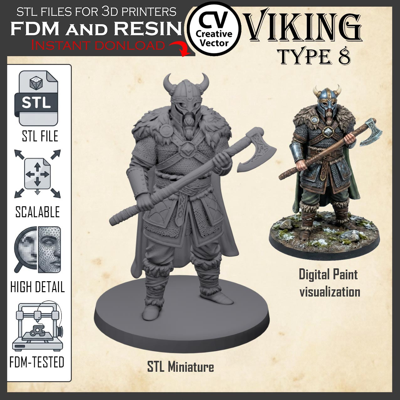 VIKING Type 8 STL File for 3D Print Miniature