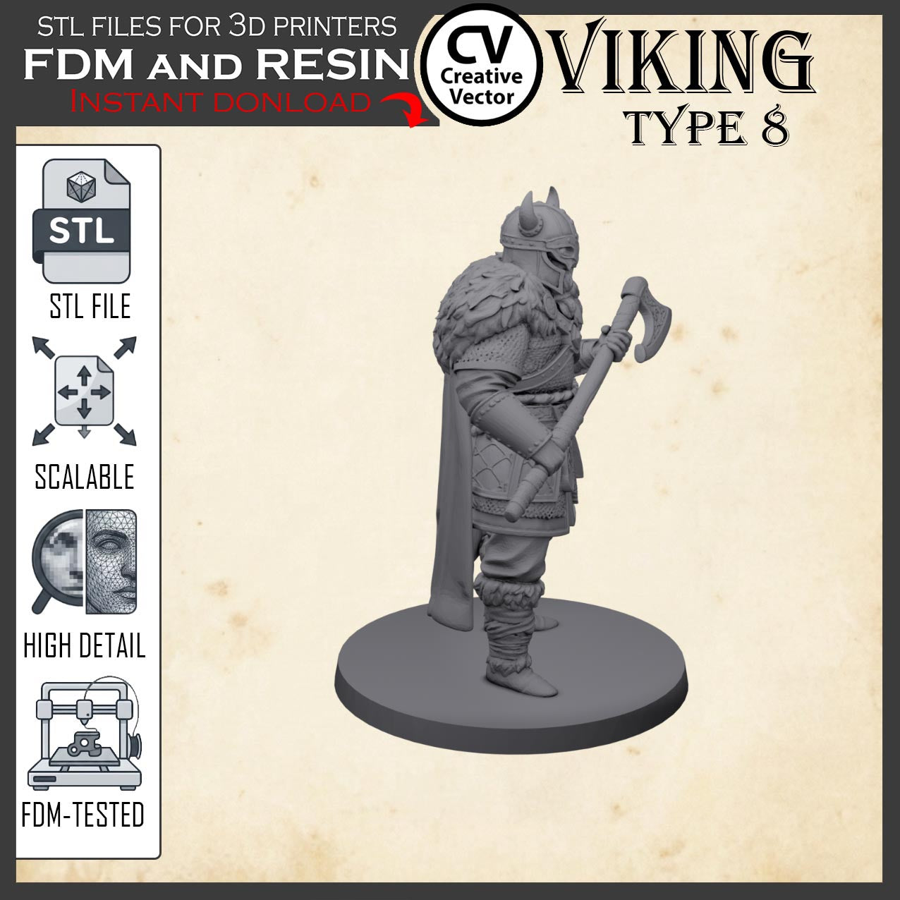 VIKING Type 8 STL File for 3D Print Miniature