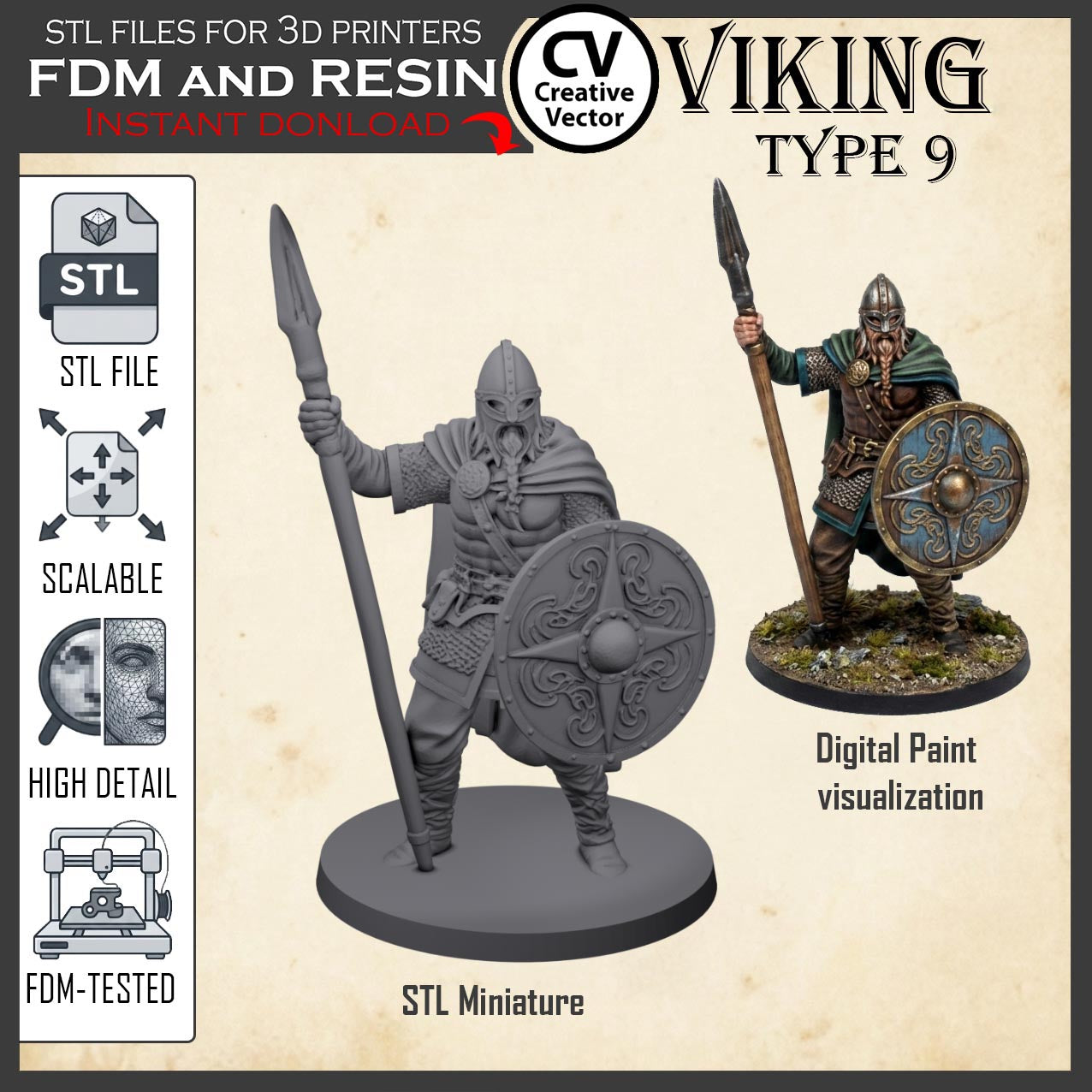 VIKING Type 9 STL File for 3D Print Miniature