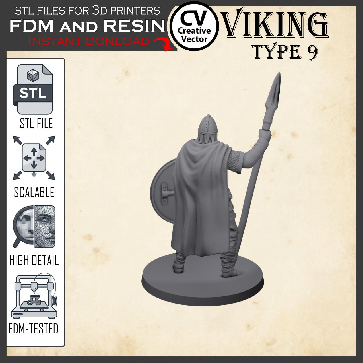 VIKING Type 9 STL File for 3D Print Miniature