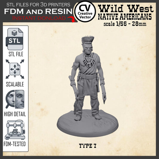 Wild West NATIVE AMERICAN TOMAHAWK WARRIOR STL File for 3D Print Miniature Indians