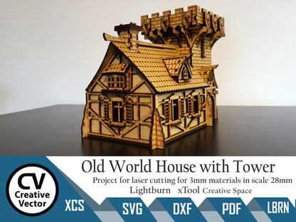 Old World  House with Tower in scale 28 mm