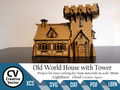 Old World  House with Tower in scale 28 mm