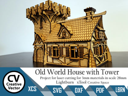 Old World  House with Tower in scale 28 mm