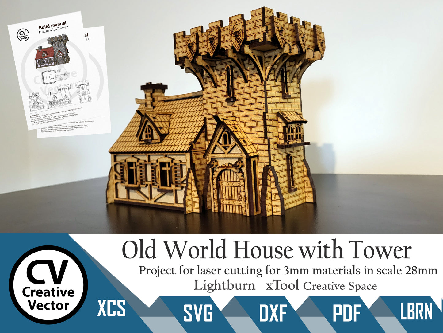 Old World  House with Tower in scale 28 mm