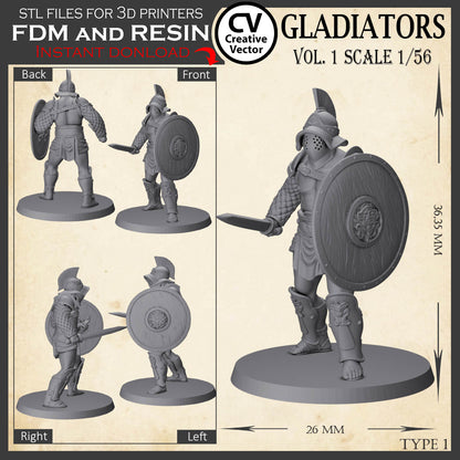 9 STL files Bundle GLADIATORS Vol. 1 - 3D Print Files Miniatures
