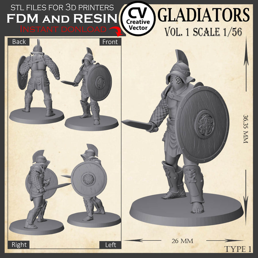 9 STL files Bundle GLADIATORS Vol. 1 - 3D Print Files Miniatures