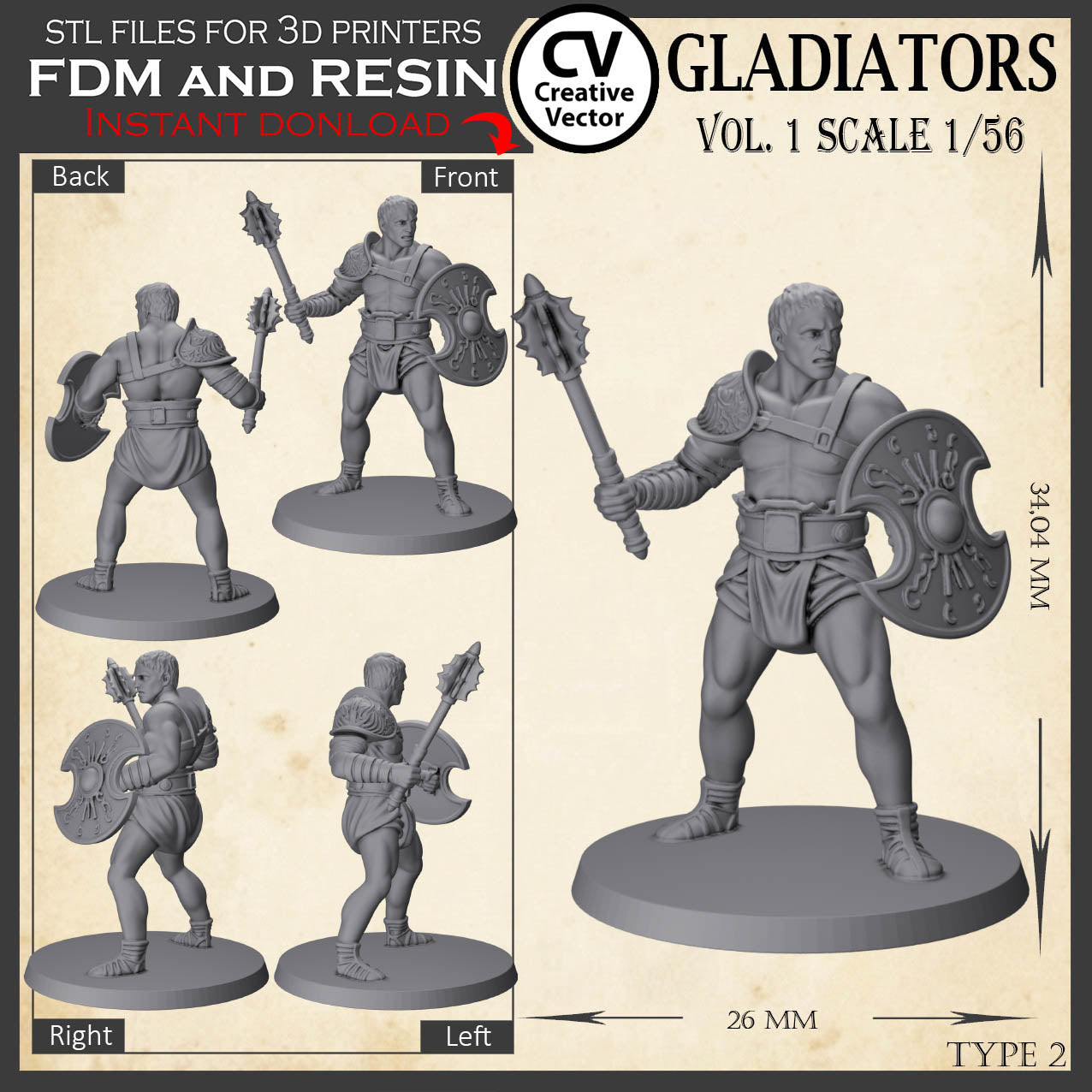 9 STL files Bundle GLADIATORS Vol. 1 - 3D Print Files Miniatures
