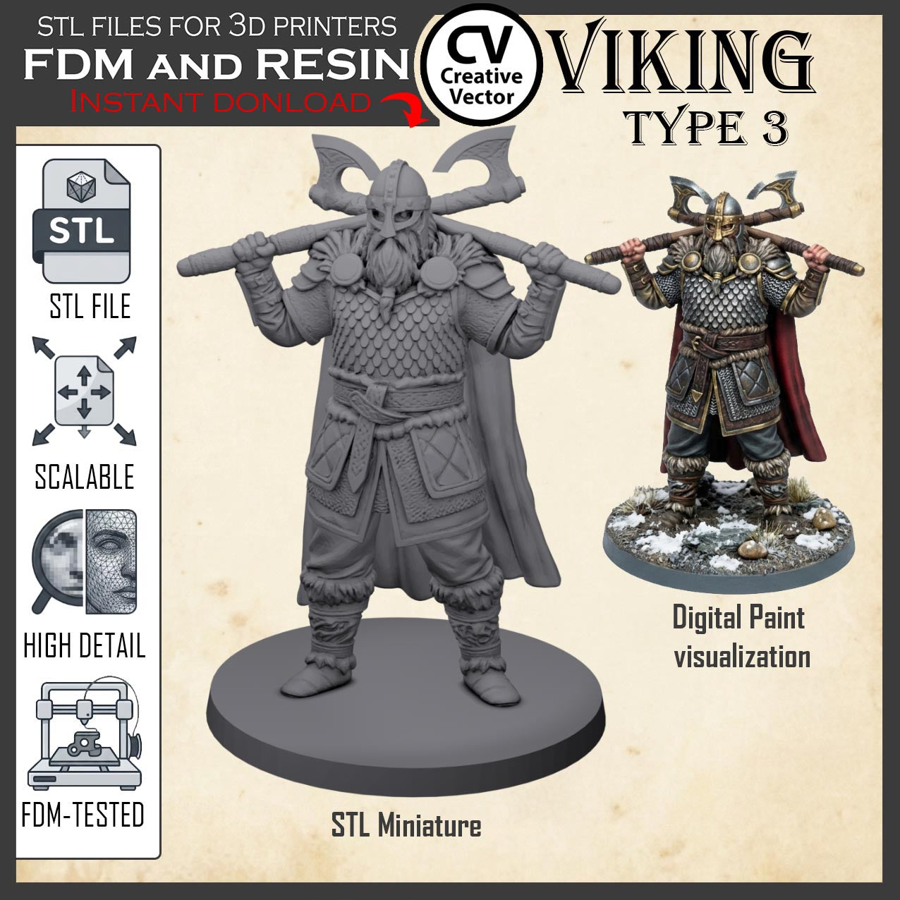 VIKING Type 3 STL File for 3D Print Miniature