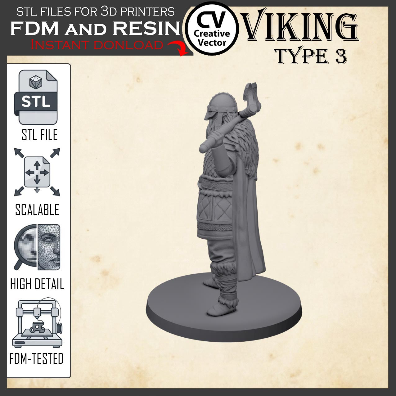 VIKING Type 3 STL File for 3D Print Miniature