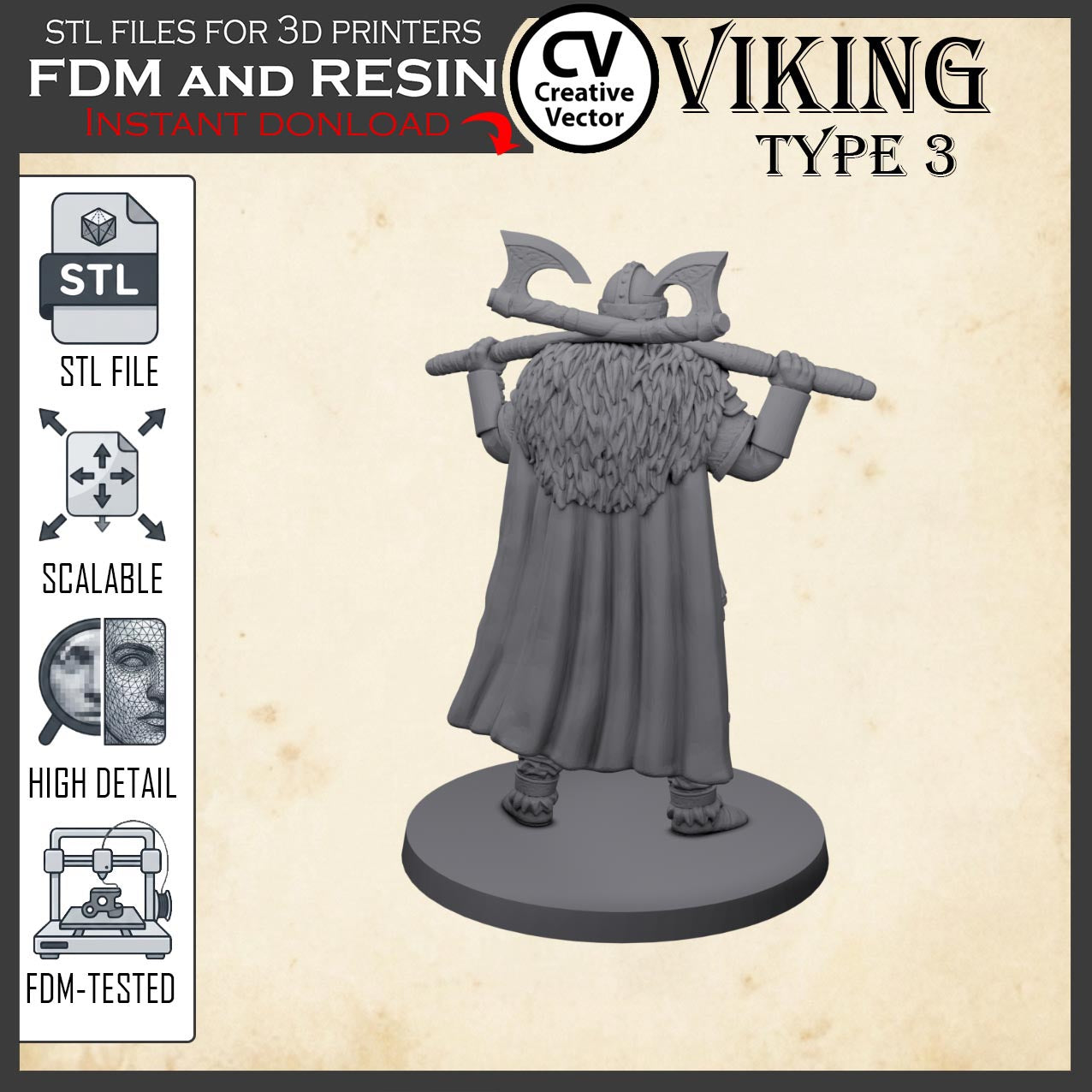 VIKING Type 3 STL File for 3D Print Miniature