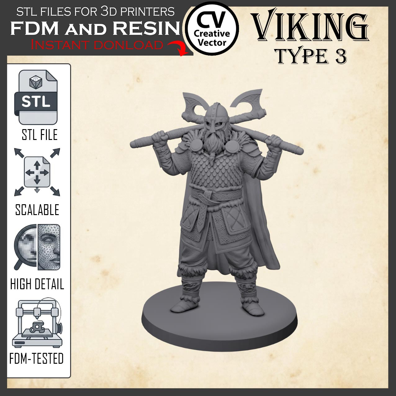 VIKING Type 3 STL File for 3D Print Miniature