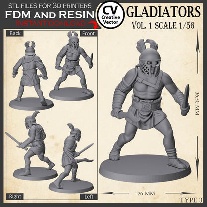 9 STL files Bundle GLADIATORS Vol. 1 - 3D Print Files Miniatures