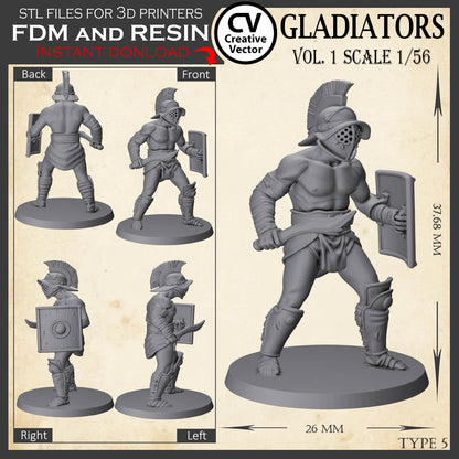 9 STL files Bundle GLADIATORS Vol. 1 - 3D Print Files Miniatures