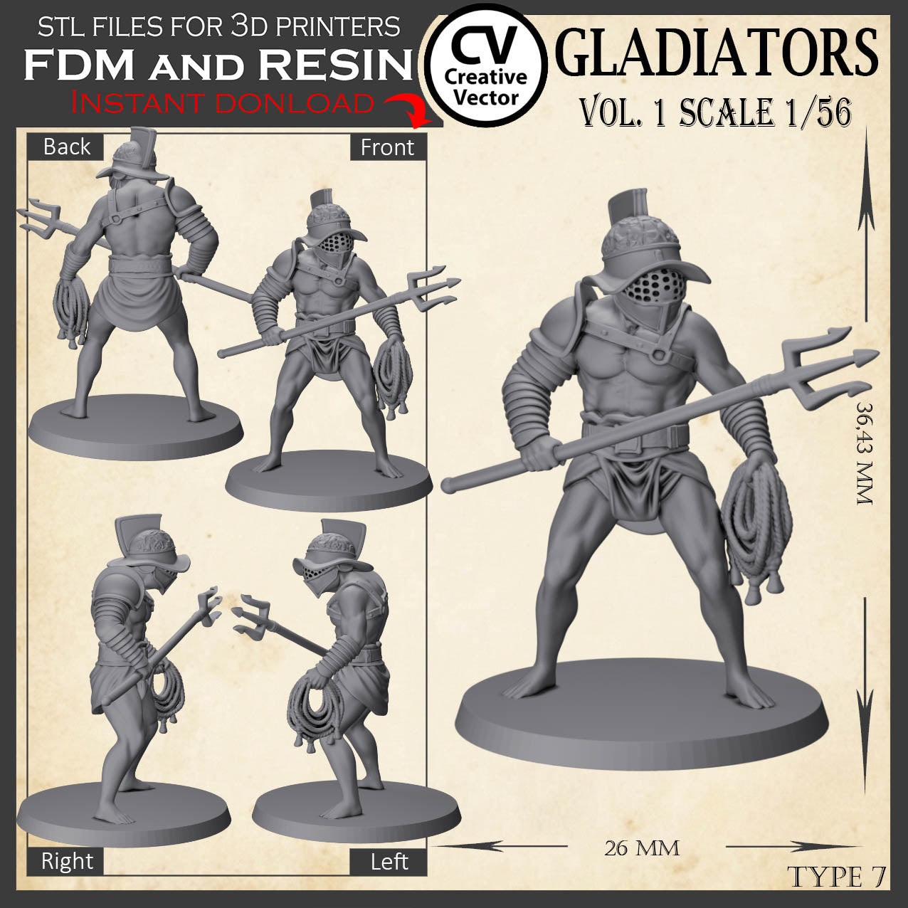 9 STL files Bundle GLADIATORS Vol. 1 - 3D Print Files Miniatures