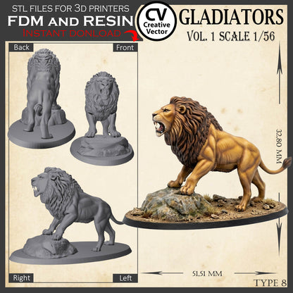 9 GLADIATORS STL Set Vol. 1 - 3D Print Files STL files in scale 28mm 1/56 on Bases