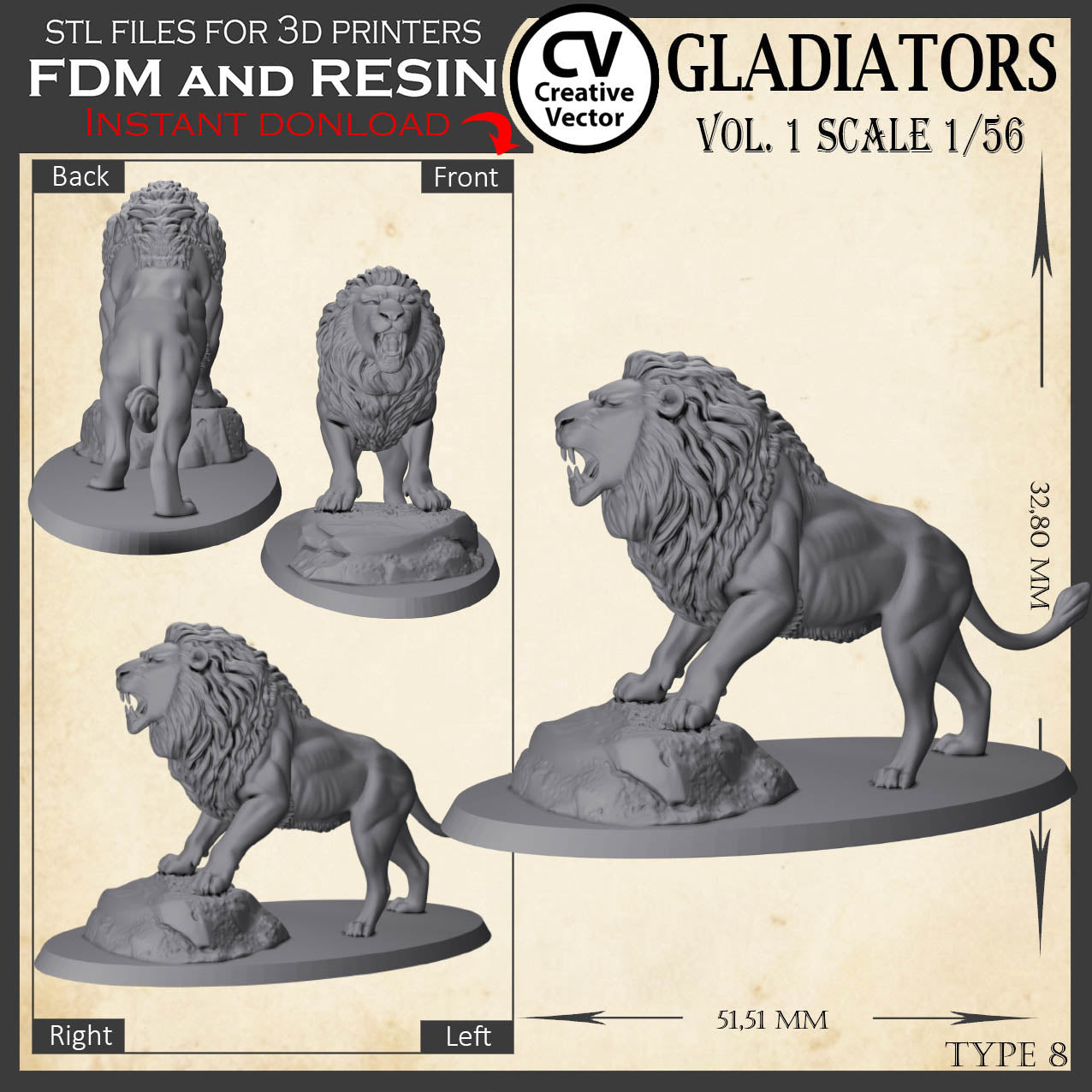 9 STL files Bundle GLADIATORS Vol. 1 - 3D Print Files Miniatures