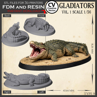 9 GLADIATORS STL Set Vol. 1 - 3D Print Files STL files in scale 28mm 1/56 on Bases
