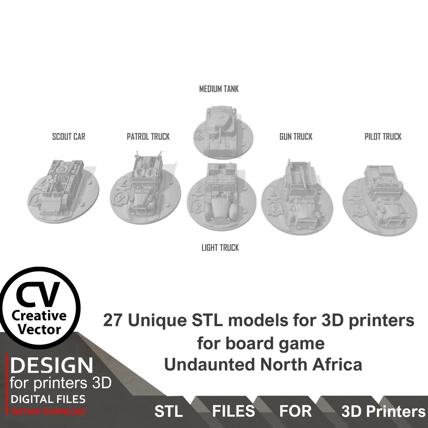 Undaunted North Africa Unique 27 STL Files for 3D Printer Files LRDG and Italian Units & Vehicles (Digital Download)