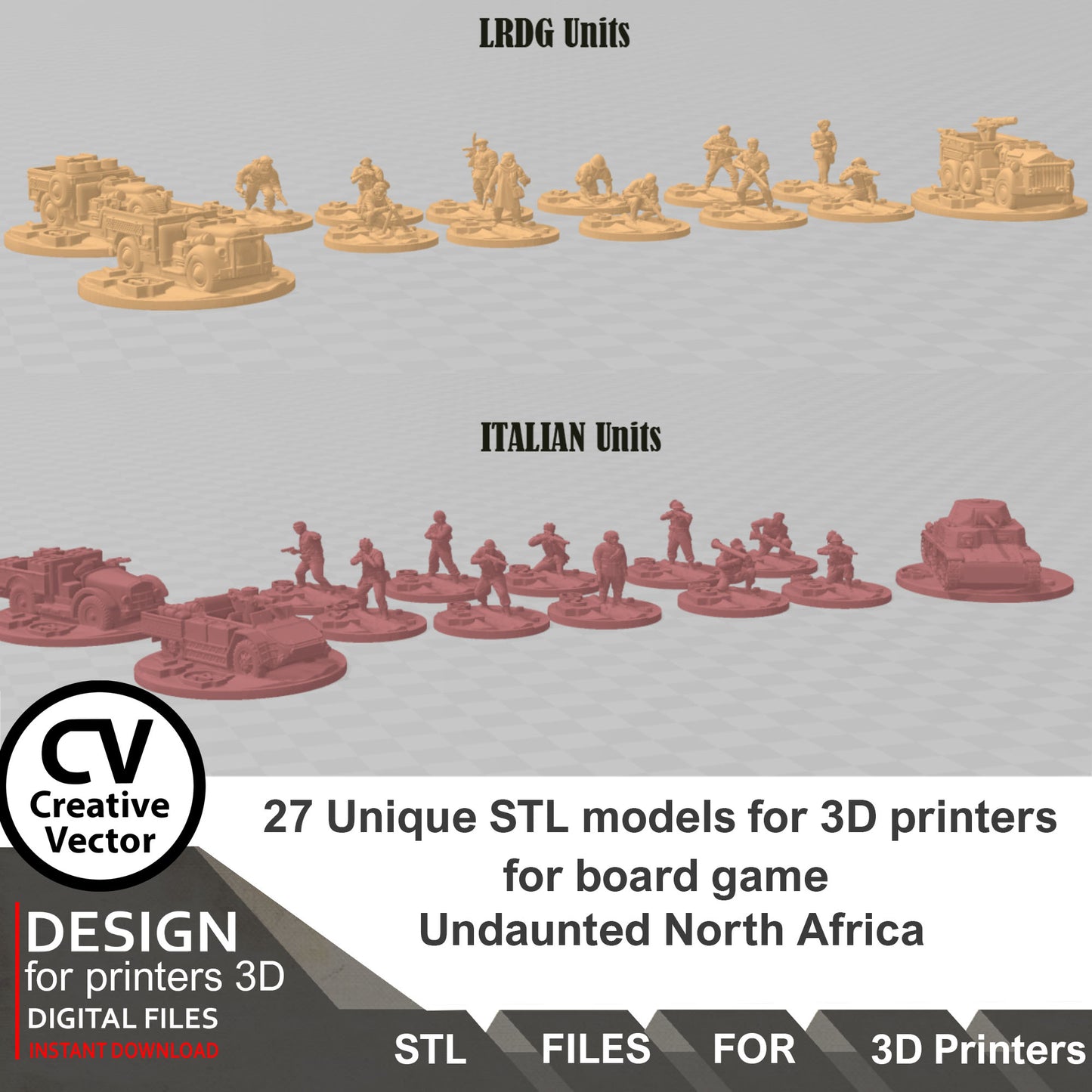 Undaunted North Africa Unique 27 STL Files for 3D Printer Files LRDG and Italian Units & Vehicles (Digital Download)
