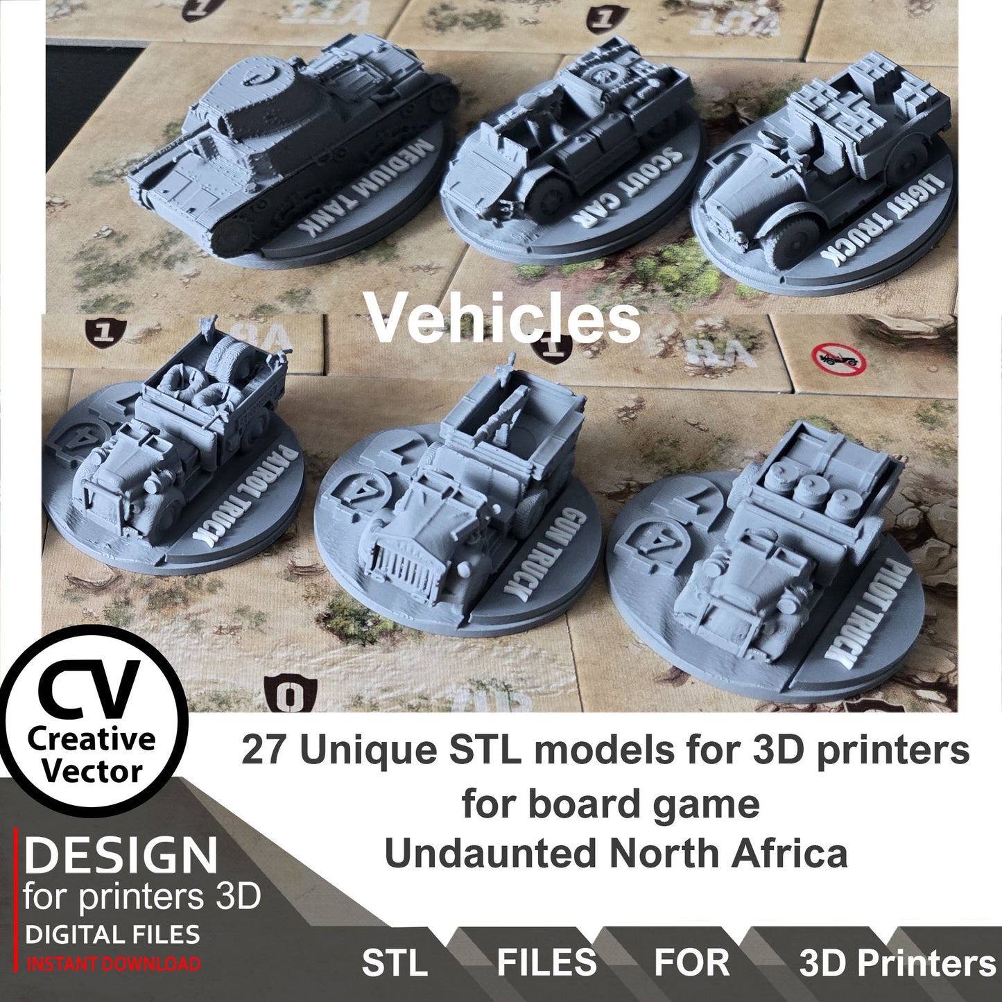 Undaunted North Africa Unique 27 STL Files for 3D Printer Files LRDG and Italian Units & Vehicles (Digital Download)