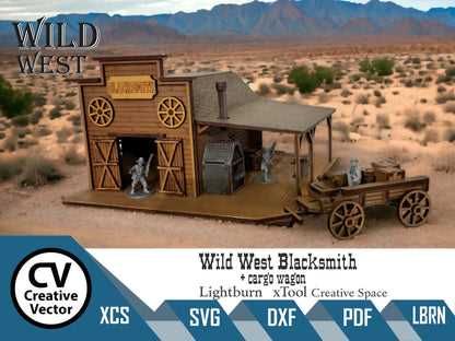 Wild West Blacksmith with cargo wagon in scale 28mm for Wargamers