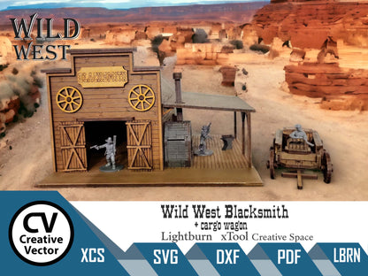 Wild West Blacksmith with cargo wagon in scale 28mm for Wargamers