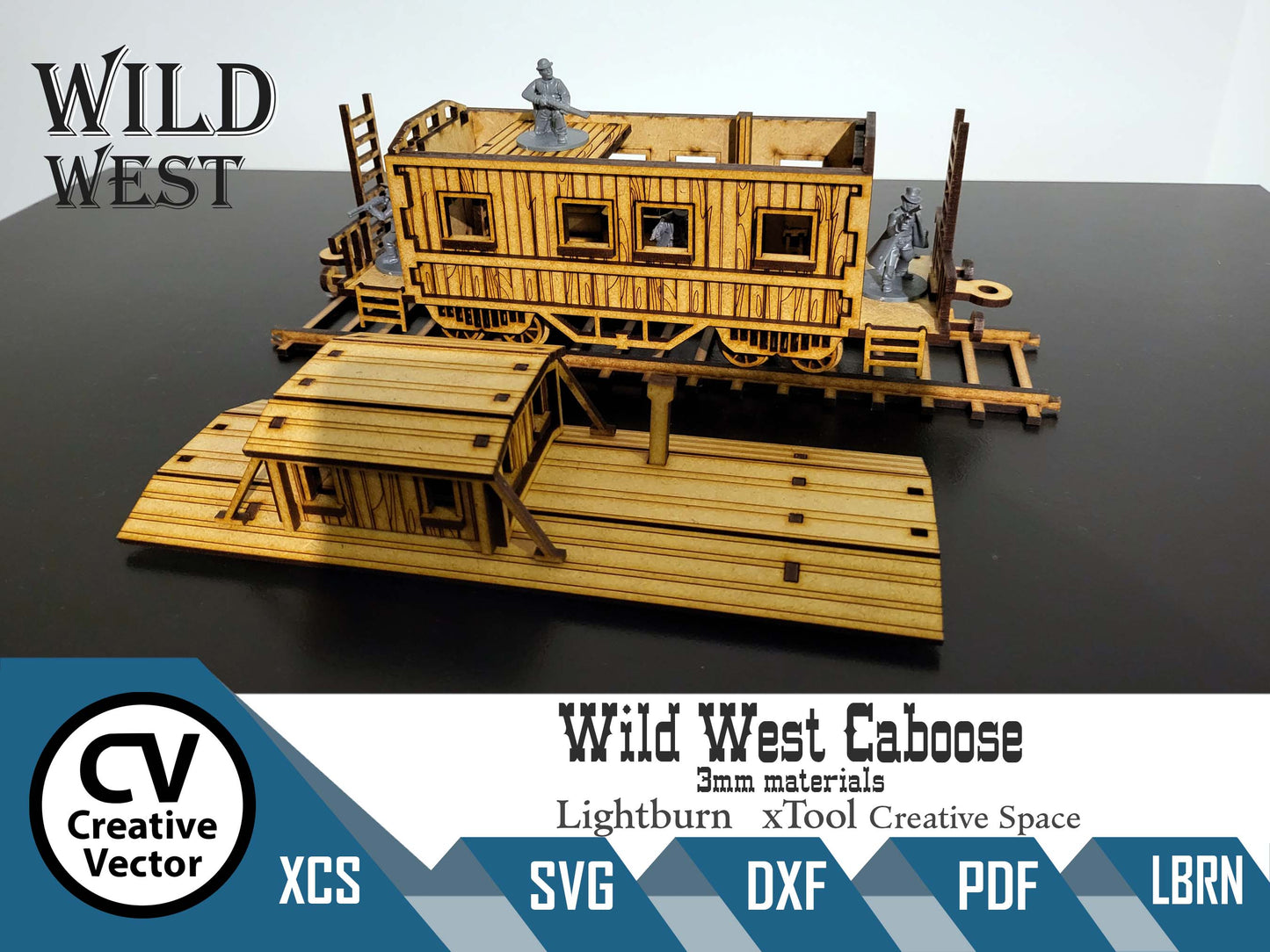 Wild West Caboose wagon + rails  in scale 28mm for Wargamers