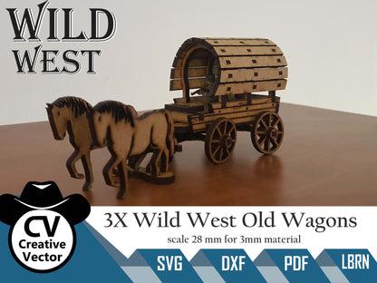3x Wild West Old Wagons in scale 28mm (1:56) for Wargamers