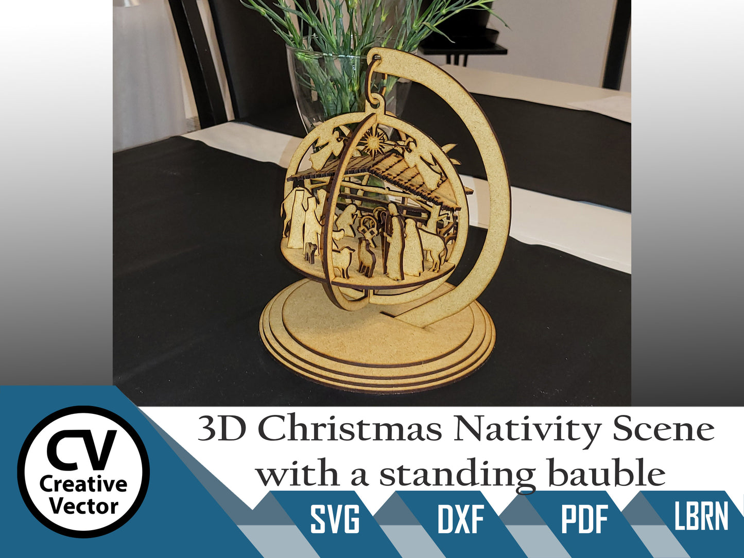 3D Christmas Nativity Scene with a standing bauble