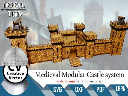 Medieval Castle system + Trebuchet in scale 28 mm