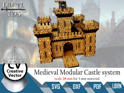 Medieval Castle system + Trebuchet in scale 28 mm