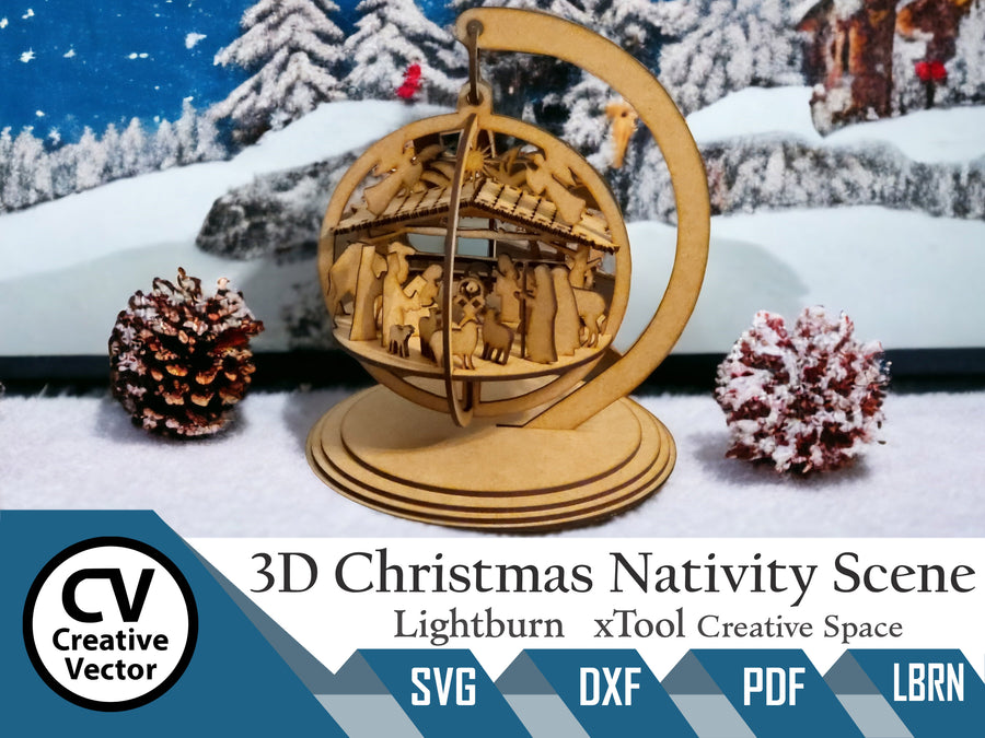 3D Christmas Nativity Scene with a standing bauble