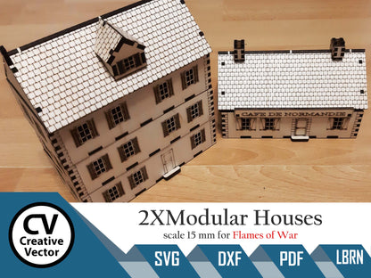 2 x Normandy Houses in scale 15mm (1:100 / 1:87 / H0) for game Flames of War