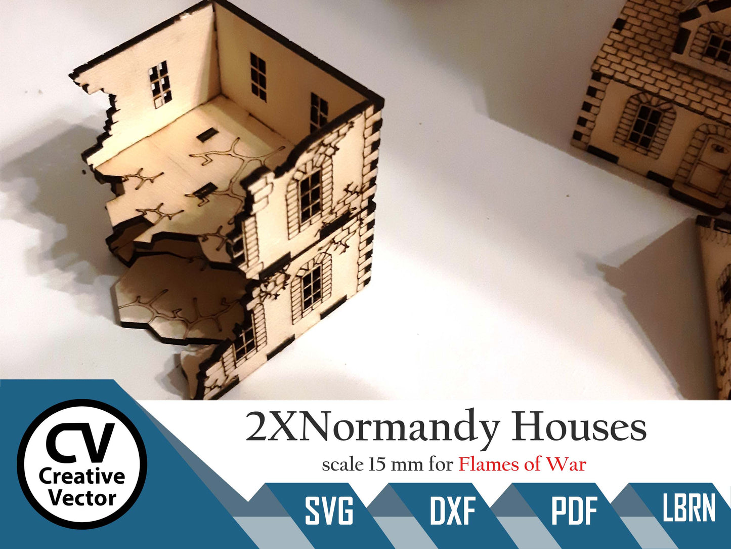 2 x Normandy Houses in scale 15mm (1:100 / 1:87 / H0) for game Flames of War