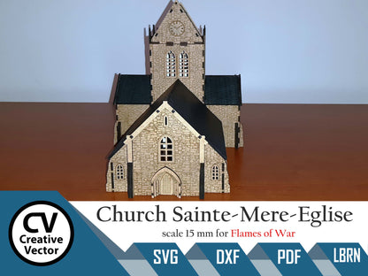 Church Sainte-Mere-Eglise in scale 15mm (1:100 / 1:87 / H0) for game Flames of War