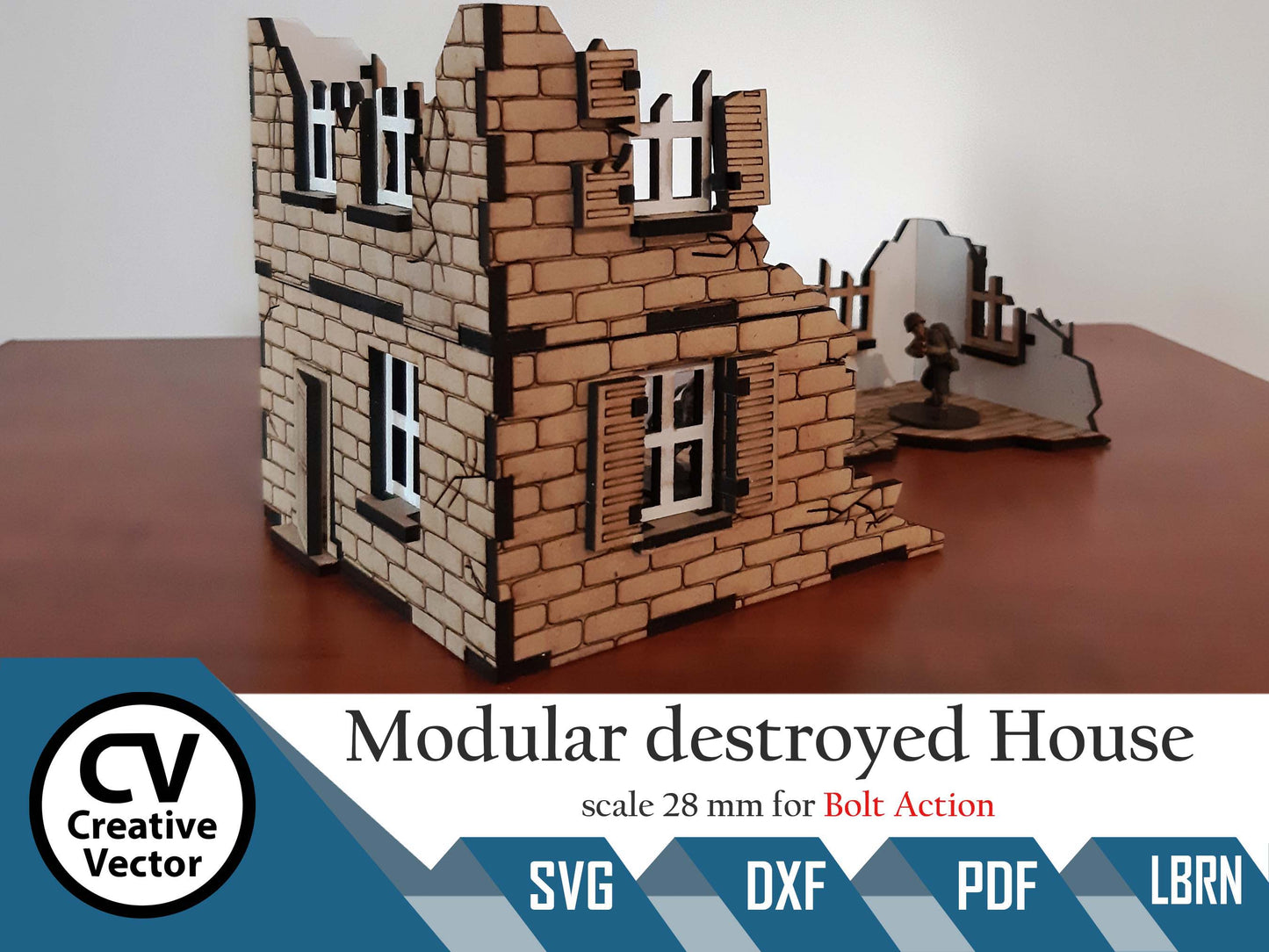 Modulares zerstörtes Haus im Maßstab 28 mm für das Spiel Bolt Action