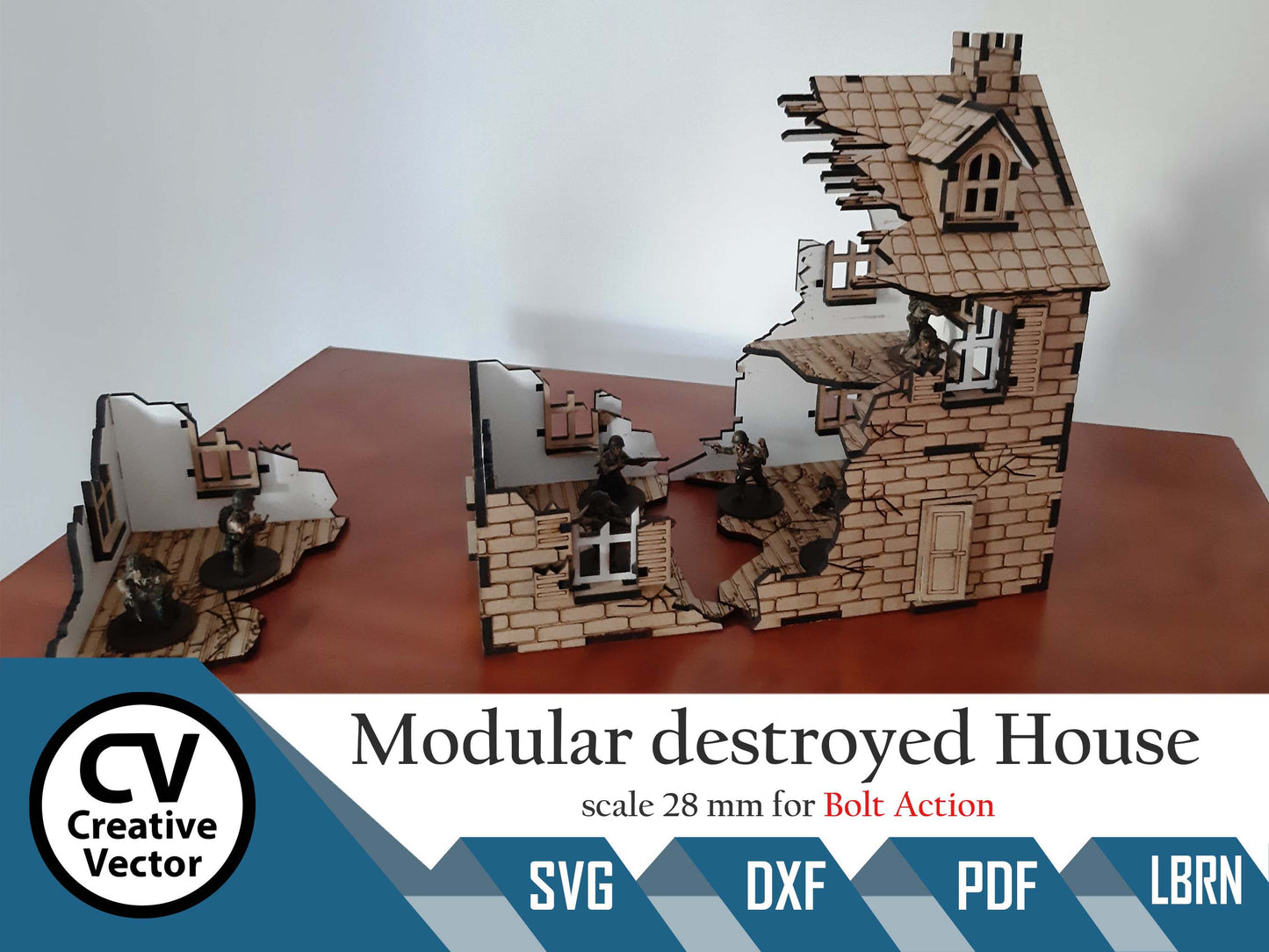 Modulares zerstörtes Haus im Maßstab 28 mm für das Spiel Bolt Action