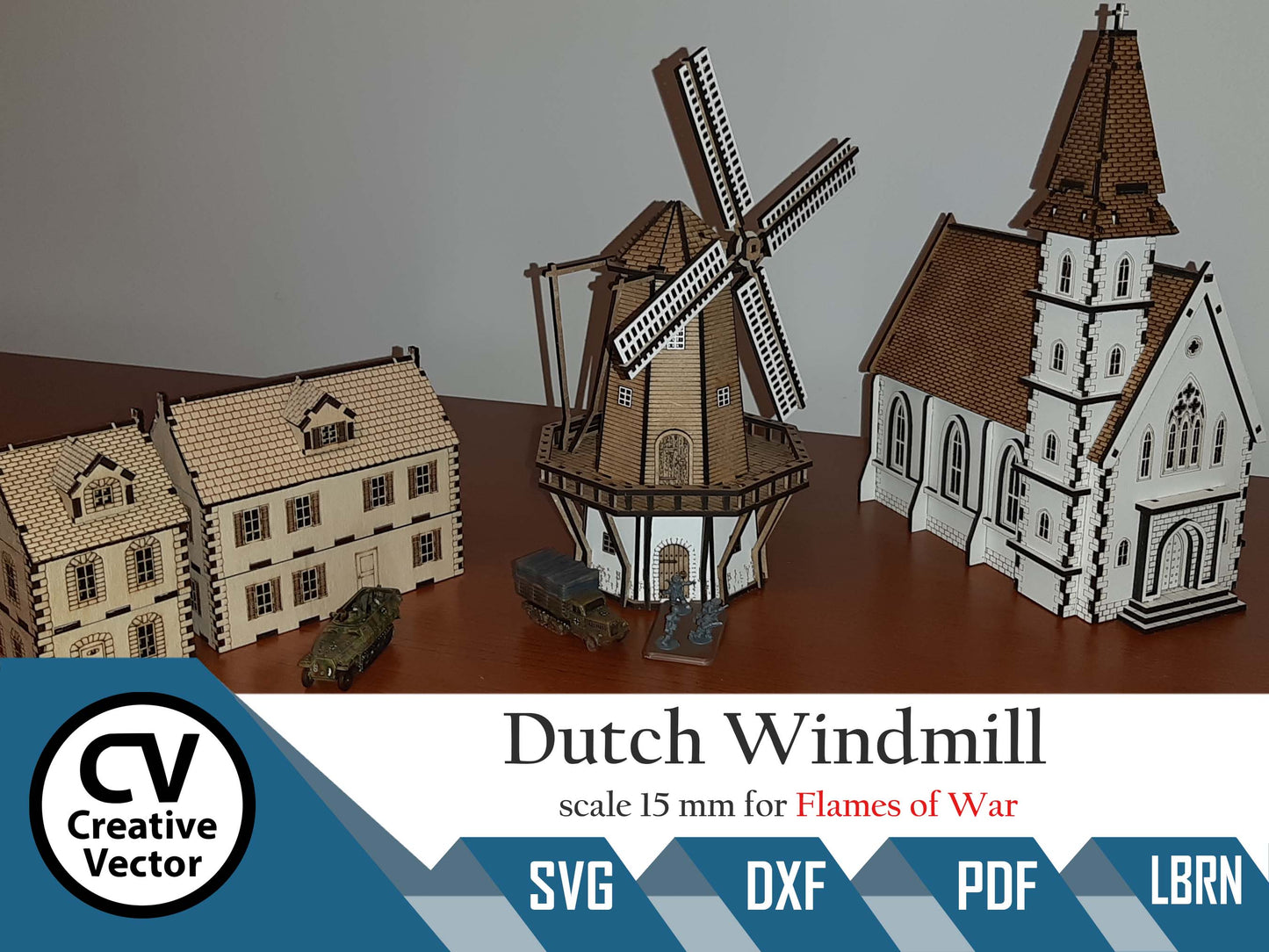 Holländische Windmühle im Maßstab 15mm (1:100 / 1:87 / H0) für das Spiel Flames of War