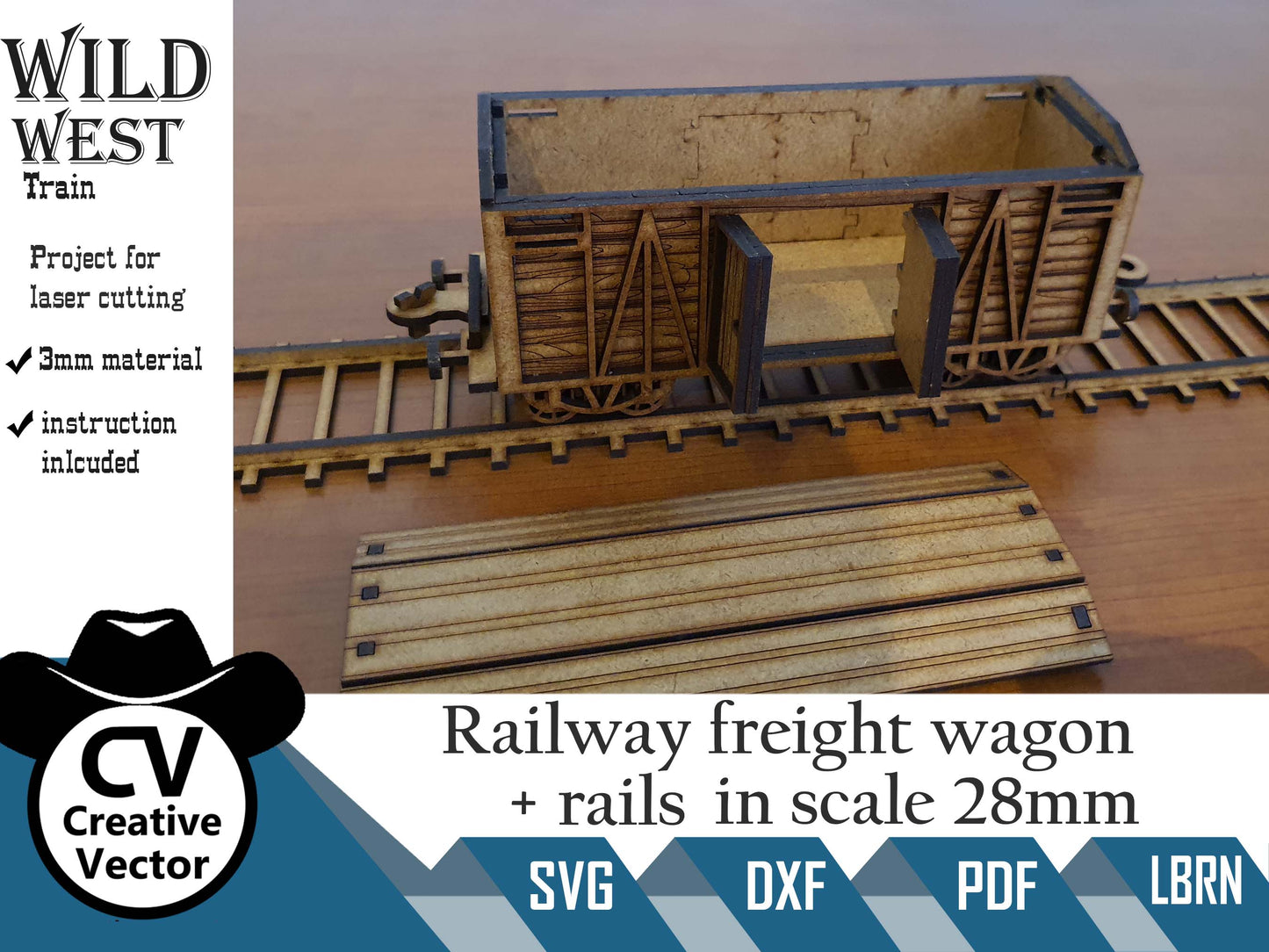Wild West Freight wagon + rails  in scale 28mm for Wargamers