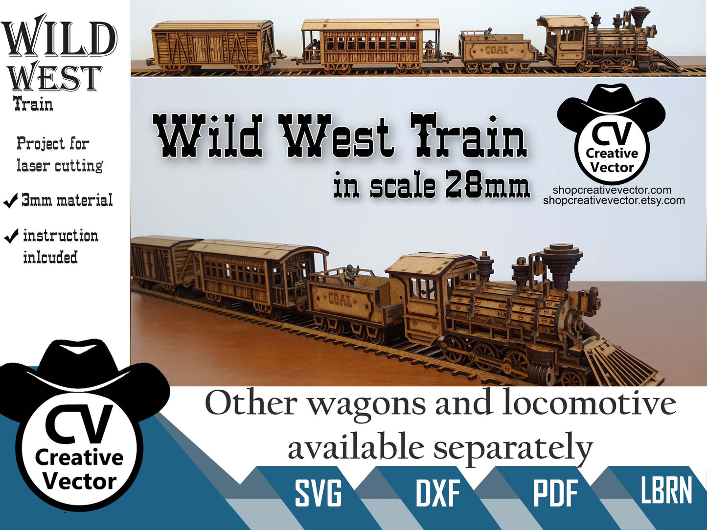 Wild West Locomotive with coal wagon + rails  in scale 28mm for Wargamers