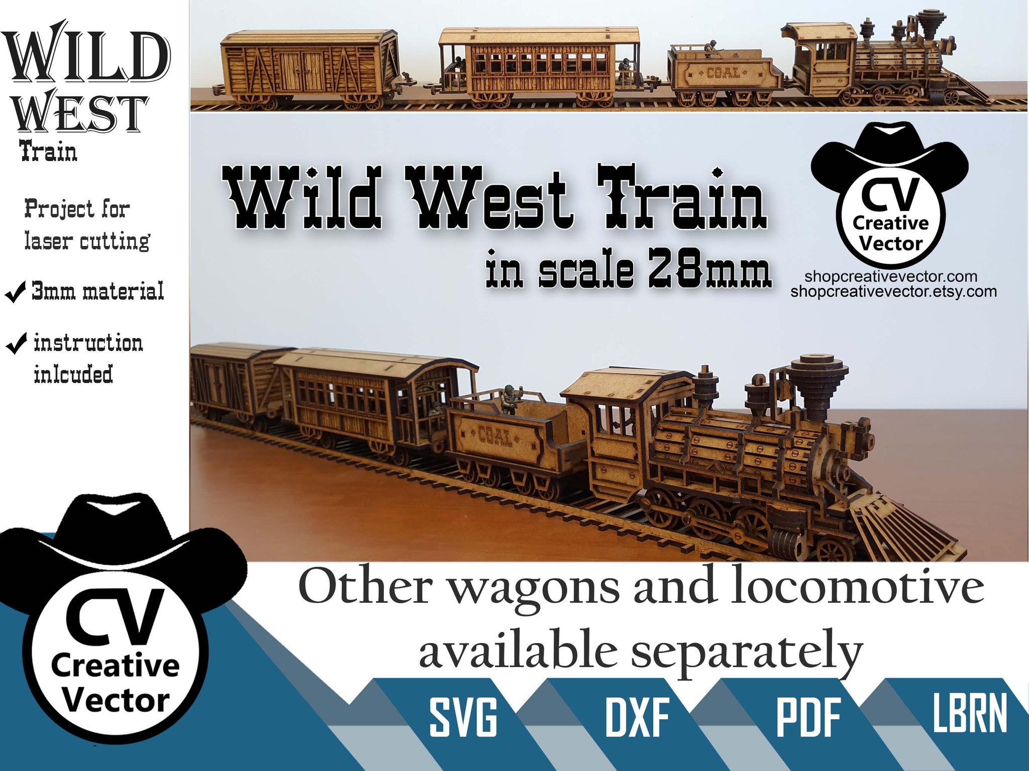 Wild West Locomotive with coal wagon + rails in scale 28mm for Wargame ...