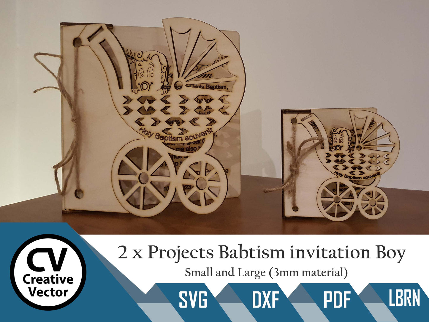 2 x Projects small and Large Baptism Invitation for Boy