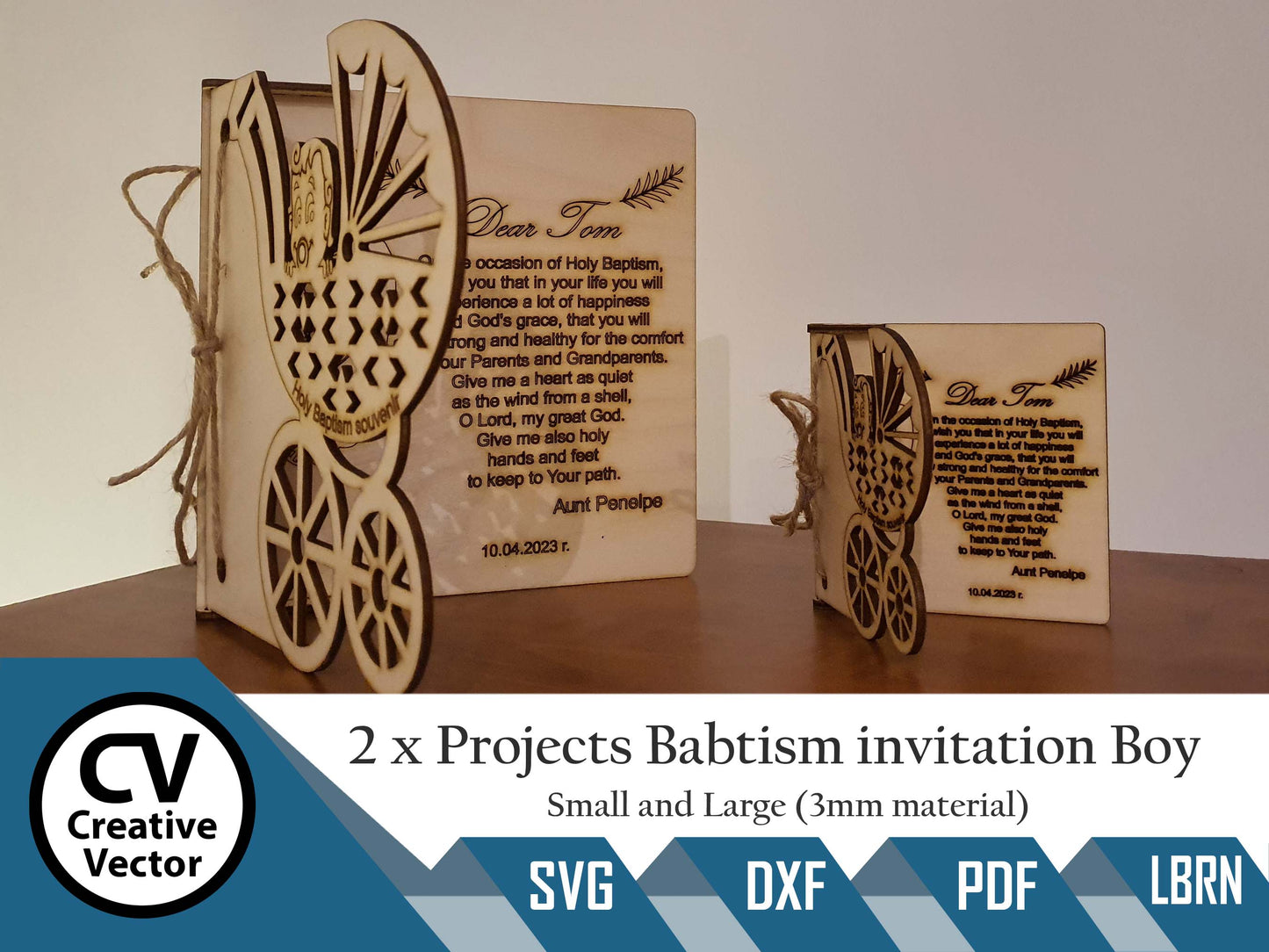 2 x Projects small and Large Baptism Invitation for Boy