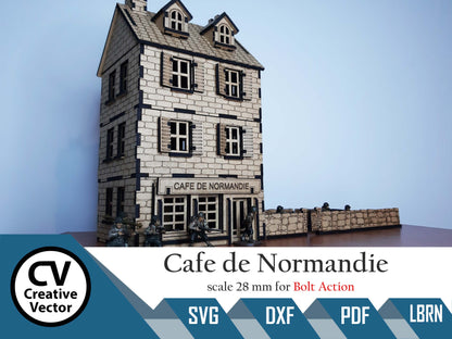 Cafe de Normandy + wall in scale 28mm for game Bolt Action