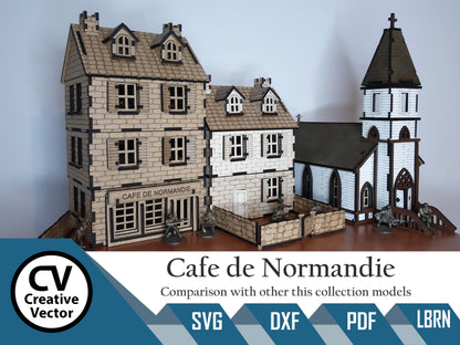 Cafe de Normandy + wall in scale 28mm for game Bolt Action