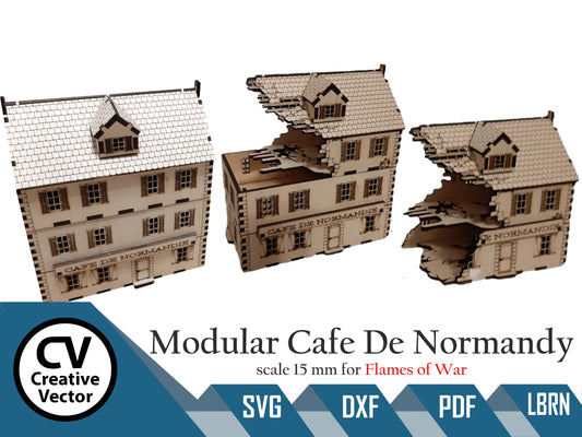 Modular House Cafe De Normandy in scale 15mm (1:100 / 1:87 / H0) for game Flames of War